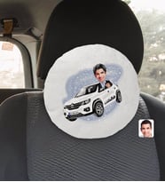 BK Gift Kişiye Özel Plakalı Erkek Renault Kwid Karikatürlü Yuvarlak Araç Koltuk Yastığı-1