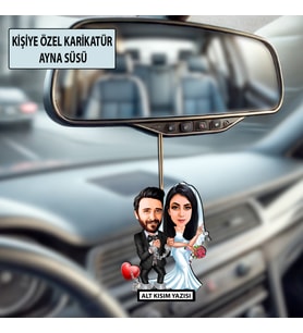 Sevgiliye Özel Karikatür Ayna Süsü – Sevgililer Günü Hediyesi Araç İçi Süs