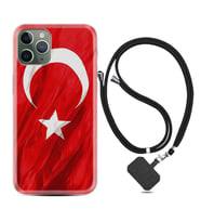 Apple iPhone 11 12 13 14 Pro Max Kılıf Boyun Askılı Silikon Şanlı Türk Bayrağı 4 1401