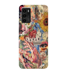 Oppo A55 Uyumlu Aesthetic Vintage Kolaj Desenli Şeffaf Telefon Kılıfı
