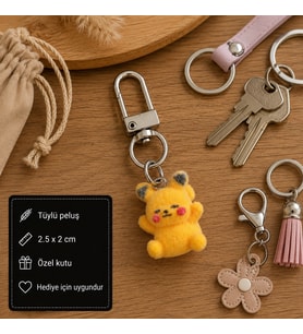 Sevimli Sarı Peluş Charm Anahtarlık Tüylü Mini Çanta Aksesuarı Hediye Anahtarlık