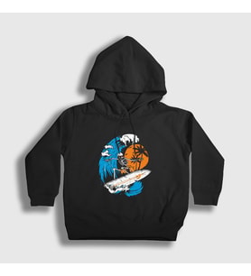Presmono Unisex Çocuk Siyah Surfer Skeleton Kapüşonlu Sweatshirt 290081tt