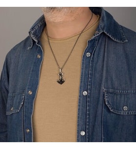925 Ayar Gümüş Mini Zirkon Korsan Motifli Çapa Denizci Erkek Kolye