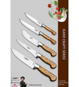 Lazbisa Hand Craft Mutfak Bıçak Seti Et Ekmek Sebze Bıçağı 5 Li Set Günlük Kullanım ( Mtf-032 )