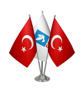 Masa Üstü DSP Bayrağı Türk Bayrağı Üçlü Krom Direk Masa Bayrak Seti