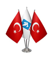 Masa Üstü DSP Bayrağı Türk Bayrağı Üçlü Krom Direk Masa Bayrak Seti