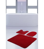 Unicolor Düz Kırmızı 3'lü Banyo Paspası Kaymaz Tabanlı Yıkanabilir Klozet Takımı