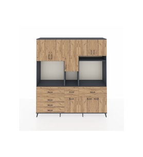 Hyperion Dolap 10 Raflı 6 Çekmeceli 8 Kapaklı 220x44x243 Antrasit-Çam/Çam