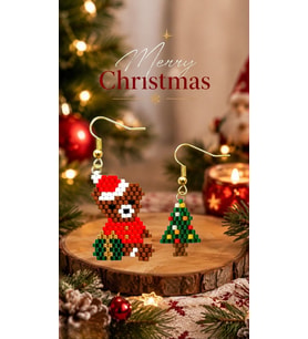 Miyuki Boncuk El Yapımı Sevimli Ayıcık Ve Minik Çam Ağacı Küpe Yılbaşı Christmas Noel