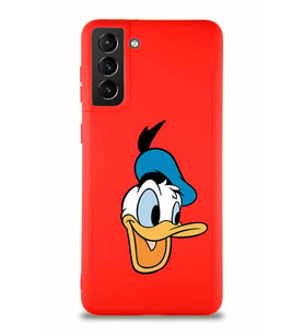 Samsung Galaxy S21 Plus Soft Premier Kapak Donald Duck-A Tasarımlı Silikon Kılıf - Kırmızı (Şeffaf)