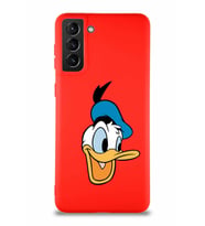 Samsung Galaxy S21 Plus Soft Premier Kapak Donald Duck-A Tasarımlı Silikon Kılıf - Kırmızı (Şeffaf)