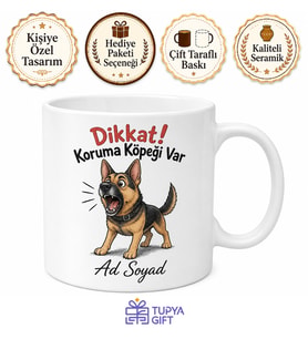 Havlayan Köpek Çizimli Dikkat Koruma Köpeği Sadık Dost Kupası Hediye Bardak