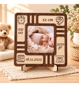 Hediyematik, Kişiye Özel, Minik Mucizenizin En Değerli Anılarına Özel: Kişiselleştirilebilir Ahşap Bebek Anı Fotoğraf Çerçevesi: 20 x 20 cm
