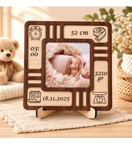 Hediyematik, Kişiye Özel, Minik Mucizenizin En Değerli Anılarına Özel: Kişiselleştirilebilir Ahşap Bebek Anı Fotoğraf Çerçevesi: 20 x 20 cm