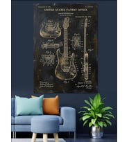Gitar Teknik Planı Sanat Tasarımı Dekoratif Kanvas - Mdf Ahşap Tablo