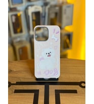 iPhone 14 Pro Max Uyumlu Özel Tasarım Sevimli Figürlü Deri Dokulu Telefon Kılıfı (Pembe)