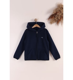 Monox Lastik Manşetli Fermuarlı Kapüşonlu Çocuk Unisex Polar Ceket (Lacivert)