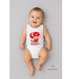 Dünya Kupası Temalı Kolsuz Bebek Body %100 Pamuk Türk Bayraklı Baskılı Unisex Çıtçıtlı Yenidoğan Zıbın