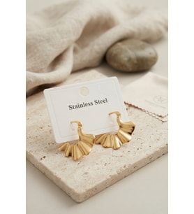 316L Çelik Gold Renk Yelpaze Model Küpe