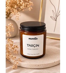 Mumelia Amber Kavanoz - Doğal Soya Cam Bardak Mum - Tarçın Kokulu