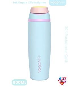 800 ML Tek Kapak Çift Kullanım Pipetli Rahat İçim Kulplu SUS304 Paslanmaz Çelik Termos -1107-800ML