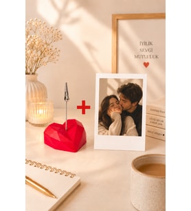 Kalp Notluk Fotoğraf Tutucu + Polaroid Fotoğraf – Sevgiliye Romantik Hediye Masaüstü Dekor