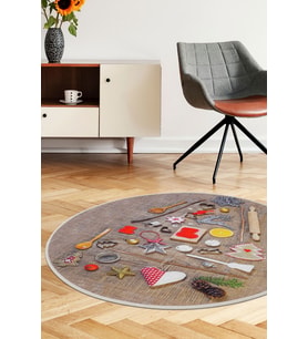 Dijidekor Halı Kahverengi Cool Mutfak  Yuvarlak Kesme İnce Yolluk Kilim Salon Halısı Modelleri