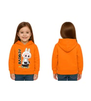 Unisex Baskılı Çocuk Swaetshirt Labubu Baskılı Kapüşonlu 3 İplik Şardonlu (Turuncu)