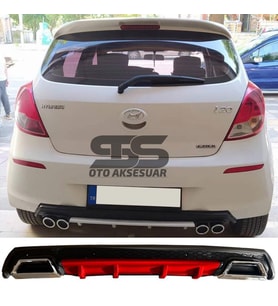 Hyundai i20 Difüzör Arka Tampon Eki 2 Egzoz Çıkışlı Kırmızı Lüx Tip