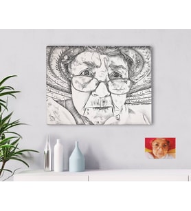 BK Gift Kişiye Özel Tam Boy Karakalem Büyükanne Karikatürlü Kanvas Tablo-1