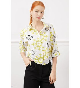 Charmwear Desenli Yanı İpli Gömlek (Su Yeşili - Beyaz)