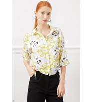 Charmwear Desenli Yanı İpli Gömlek (Su Yeşili - Beyaz)