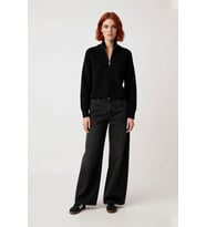 Kadın Basic Oversize Düşük Uzun Kollu Crop Fermuarlı Dik Yaka Triko Kazak Kışlık Rahat Stiller