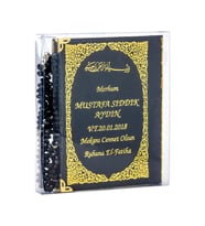 50 ADET - İsim Baskılı Ciltli Yasin Kitabı - Çanta Boy - 128 Sayfa - Tesbihli - Şeffaf Kutulu - Siyah Renk - Dini Hediyelik Set