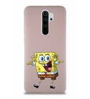 Xiaomi Redmi Note 8 Pro Soft Premier Kapak Sünger Bob Tasarımlı Silikon Kılıf - Pudra (Şeffaf)