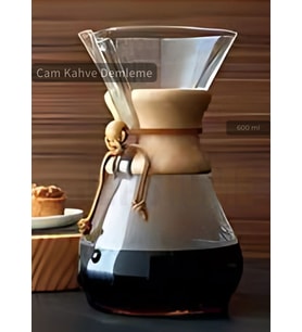 600 ml Chemex Cam Kahve Demleme Ahşap Tutacaklı Orta Boy 4 Bardak
