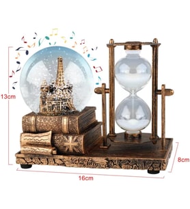 İsme Özel Kar Küresi ve Kum Saati Dekoratif Biblo – Eiffel Kulesi Tasarımlı, 16x13x8 cm