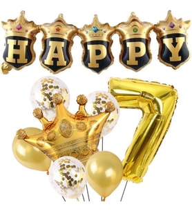 Happy Yazılı Gold Konfetili 7 Yaş Rakam Balon Set