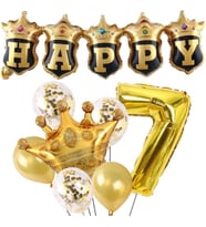 Happy Yazılı Gold Konfetili 7 Yaş Rakam Balon Set