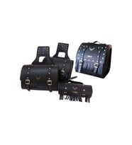 Motosiklet 4'lü Set Takım Deri Yan Heybe Sosis ve Arka Çanta Chopper Siyah Model Motor Heybe Çantası