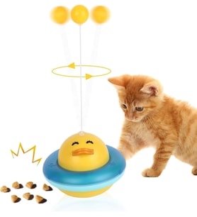 360 Derece Dönen Ördek Şekilli İnteraktif Kedi Oyuncağı Atıştırmalık Dispenseri Kedi Eğitici Oyuncak