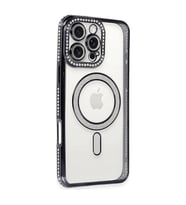 Apple İphone 16 Pro Kılıf Joke Simli Magneticsafe Kılıf - Siyah