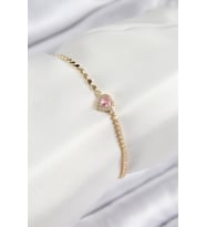 Pirinç Zirkon Taşlı Model Ezme Zincir Gold Renk Kadın Bileklik - Tj-Bb7585