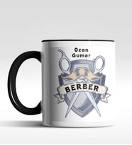 Kişiye Özel Berber Tasarımlı Siyah Kupa (Siyah - Beyaz)