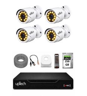 UPTECH Full HD 4 Kameralı Gece Renkli Görüş Su Geçirmez Güvenlik Kamera Seti 250GB HDD 2239
