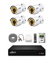 UPTECH Full HD 4 Kameralı Gece Renkli Görüş Su Geçirmez Güvenlik Kamera Seti 250GB HDD 2239