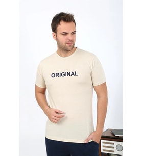 pilelistore- Erkek Kısa Kol Penye Pijama Takımı Krem