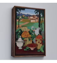 Çerçeveli Auguste Herbin - Kirazlar Tablosu - Cherries (Kahverengi)