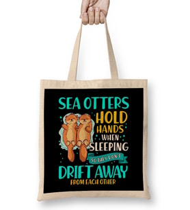 Sea Otters Hold Hands When Sleeping Cute Otter Bez Çanta Uzun Saplı