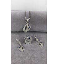 Telkari Safir Taşlı Elif Vav Gümüş Kadın Set